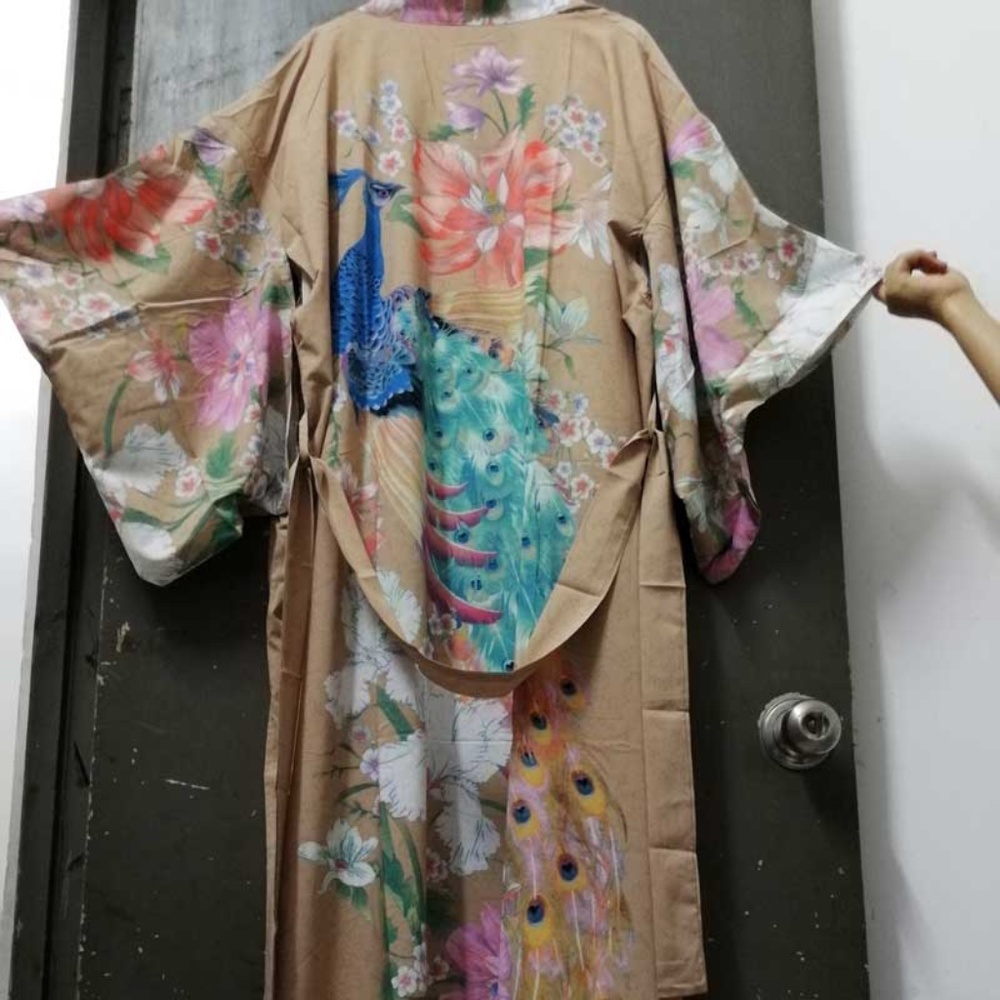 Boho Floral print Peacock Kimono Beach Cover up - Picture 9 of 9